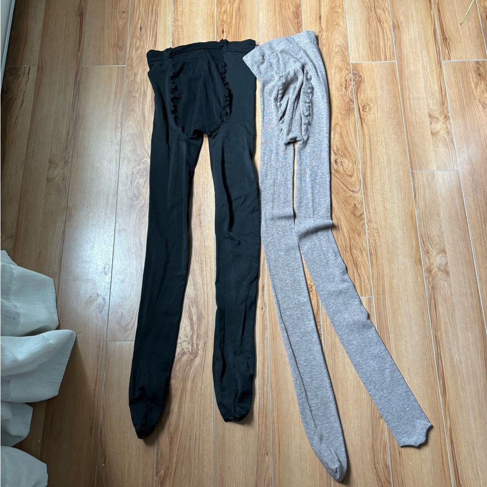 🖤🤎 Bundle of 2 Maternity Tights (Black & Heather Grey) • Size XL